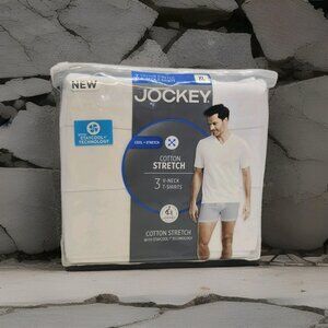Jockey TShirts 3 Pack Men Size XL 46-48 White Cotton Stretch Short Sleeve V Neck